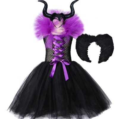 Maleficent Königin Kleid Kinder Cosplay Halloween Karneval Maskerade Mädchen Film Cosplay Schwarz Rot Lila