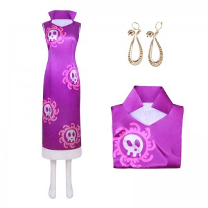 One Piece Boa Hancock Lila Cosplay Kostüm Full Set mit Ohrringen