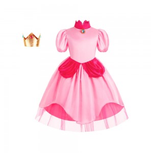 Super Mario Princess Peach Kleid Cosplay Kostüm für Kinder Halloween